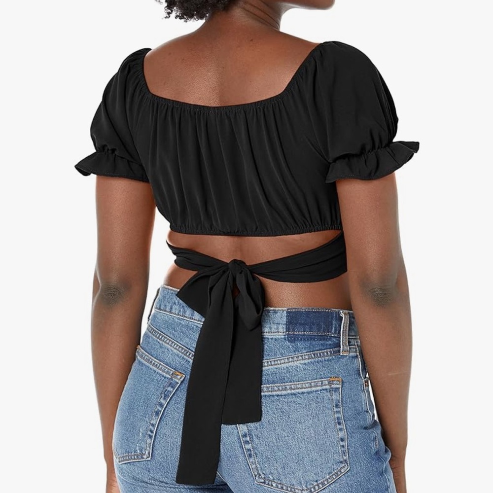Black Off Shoulder Ruffle Crop Top - Picture 2 of 2